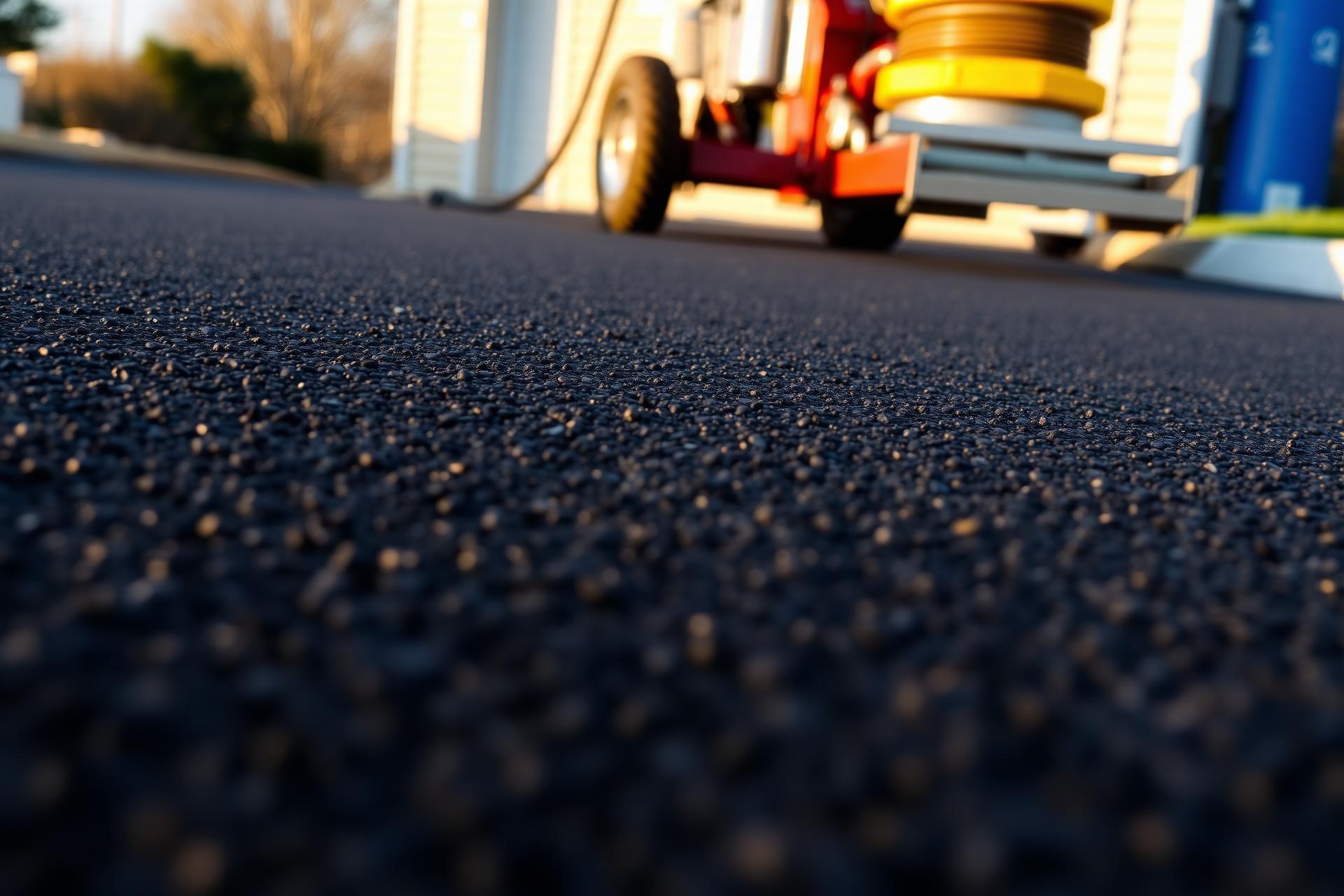 Freshly sealcoated asphalt driveway